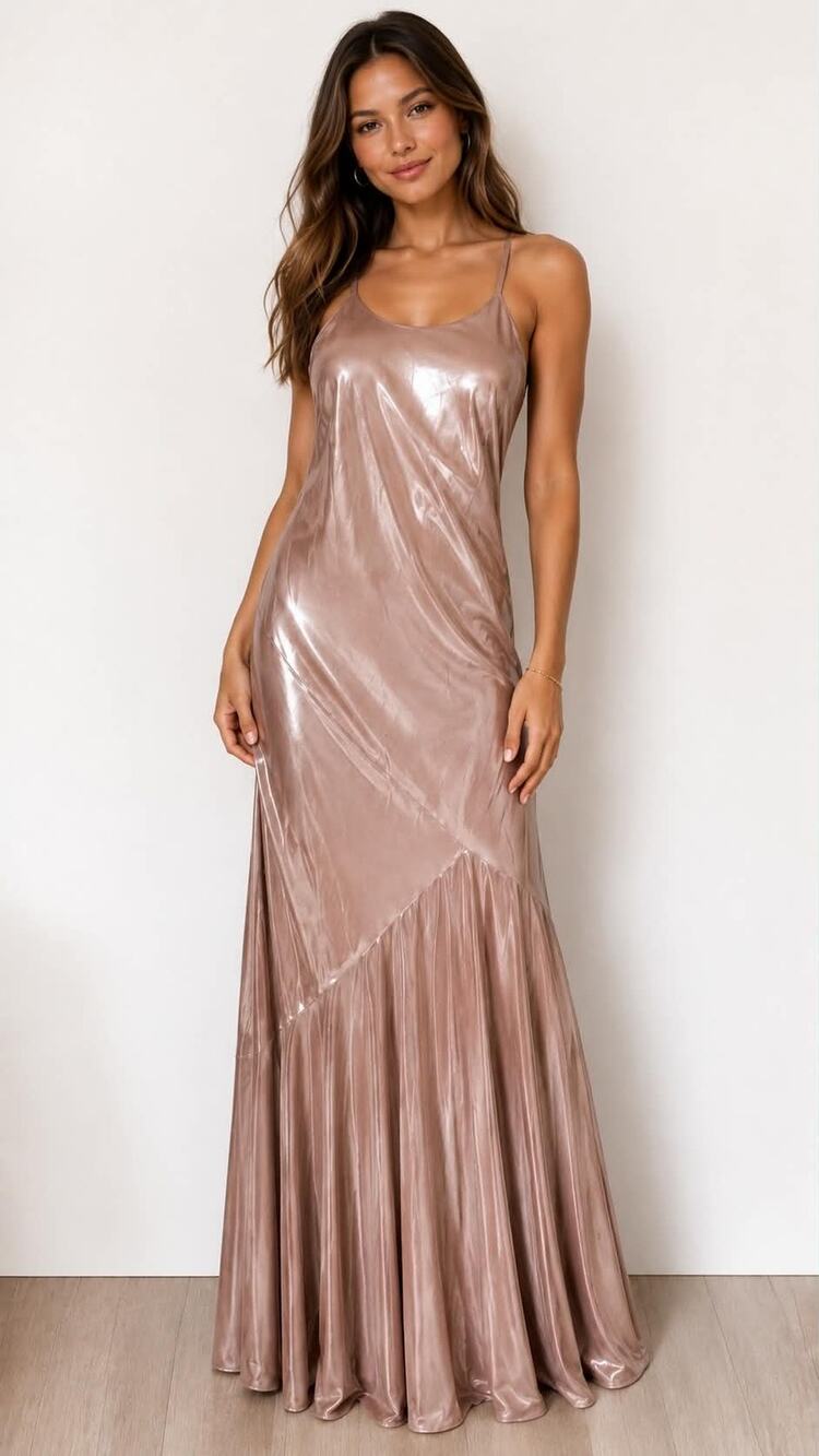 Express Metallic Champagne Maxi Dress XS Open Back Formal Gown Prom Evening